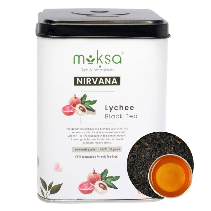Moksa - Black Teabags Lychee Pack | 15 Pyramid Tea Bags | Vitamin C | 30g