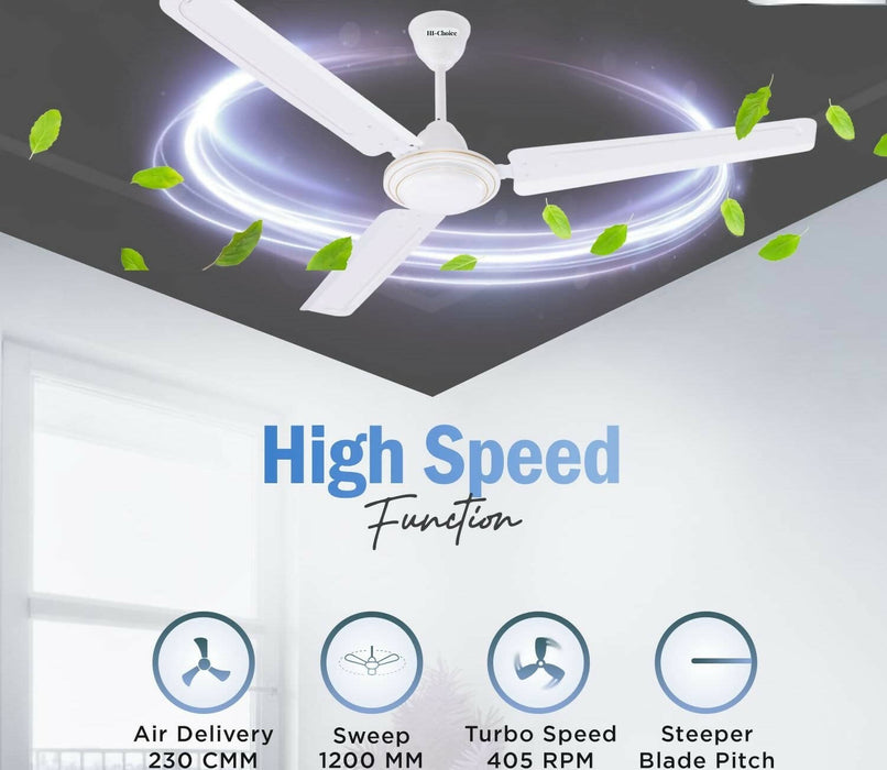HI-Choice ceiling fans for home 48 inch /1200 MM High Speed Anti Dust Ceiling Fan, 400 RPM with 2 Years Warranty (White)