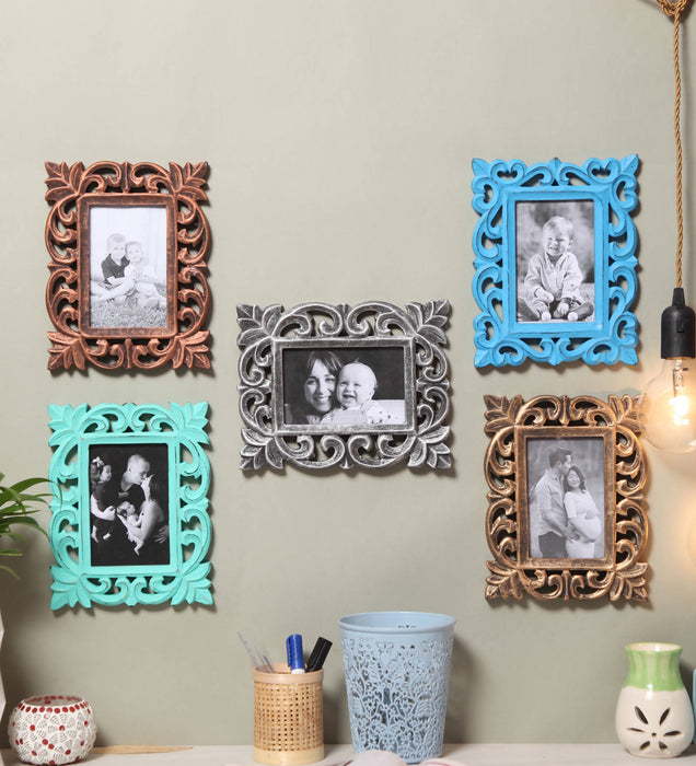 Yatha Set of 5 Wall Hanging Wooden Carved Rectangle Photo Frame (Photo Size : 7 X 5 INCH)