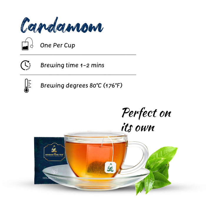 CARDAMOM GREEN TEA-25 Tea Bag Box, 100% Natural Blend of Cardamom+Green Tea