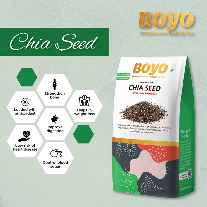 BOYO Raw Chia Seed Calcium Rich Healthy Food, Diet Snack, Weight Loss, Iron & Protein, 250 Gm