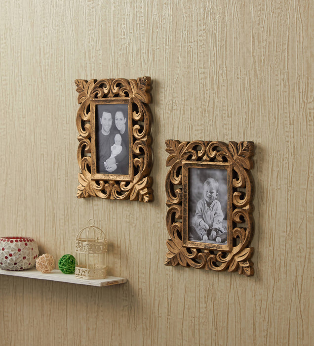 Yatha Set of 2 Wall Hanging Wooden Carved Rectangle Photo Frame (Photo Size : 6 X 4 INCH)