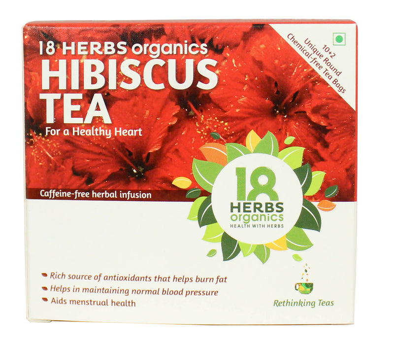 18 Herbs Organics Hibiscus Tea bags - For a Healthy Heart, Lowers Blood Cholesterol and Aids Menstrual Health