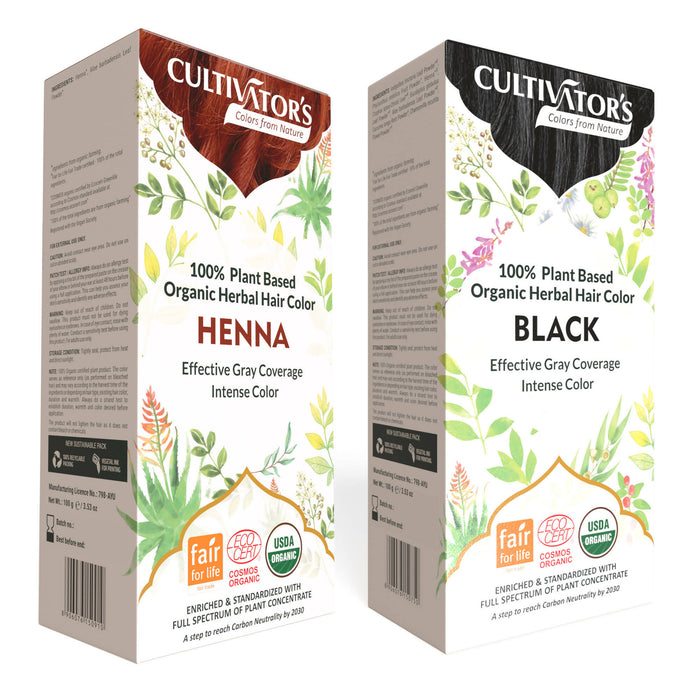 Cultivator's Organic Hair Color Kit- Two Step Natural Coloring Kit (Henna & Black) (200 g)