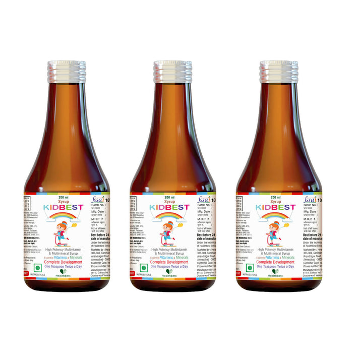 HealthBest Kidbest Multivitamin Syrup for 3-13 Years Kids | Each 200ml | Pack of 3