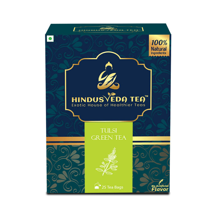 TULSI GREEN TEA - 25 Bags, 100% Natural Blend of Tulsi+Green Tea | Tulsi Tea | Green Tea Bags