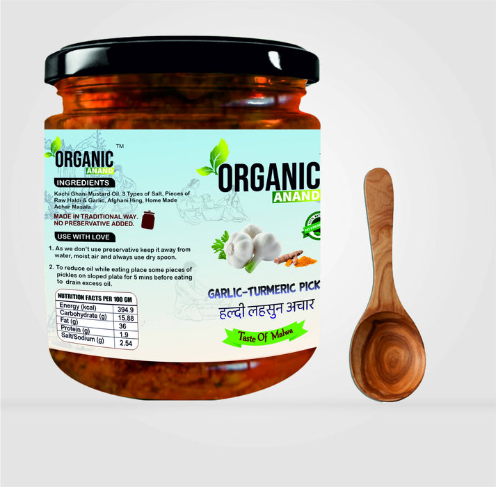 Organicanand Garlic-Turmeric pickle (  Lahsoon Kachi Haldi ka Achaar) | 500 gm | Homemade, Authentic, No preservative