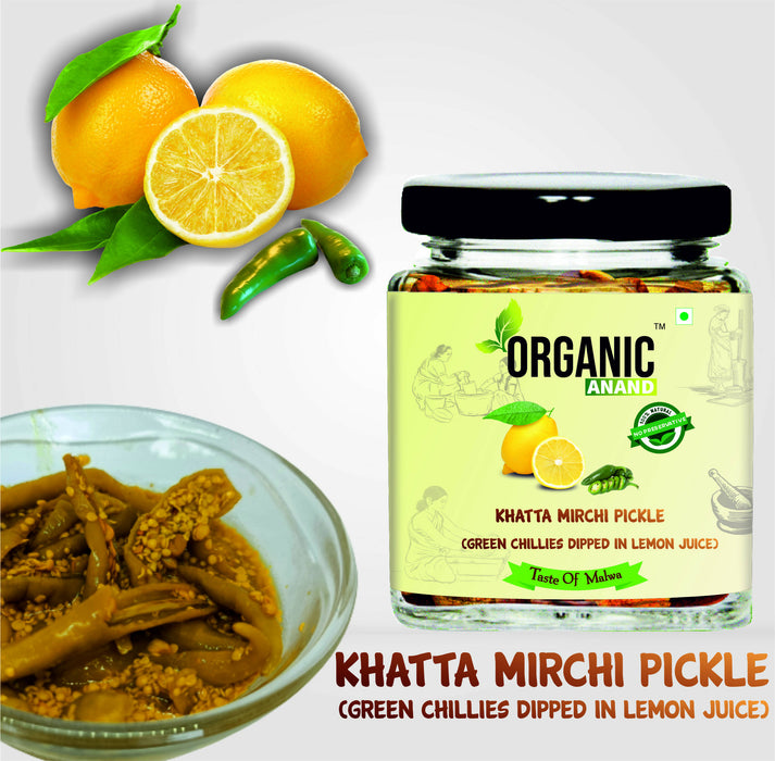 Organicanand Khatta Mirchi Ka Achar (Green Chillies dipped in Lemon Juice) | 250 gm | Khatta, Spicy | Homemade, Authentic, No preservative