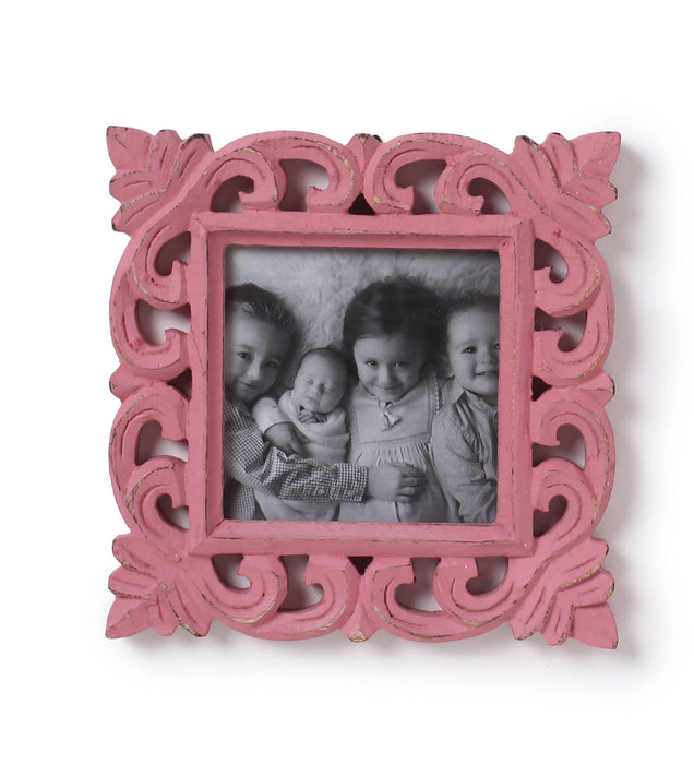 Yatha Vintage Single Decorative Wooden Square Photo Frame Antique Finish in Distress Light Pink Color (Photo Size 5 * 5)