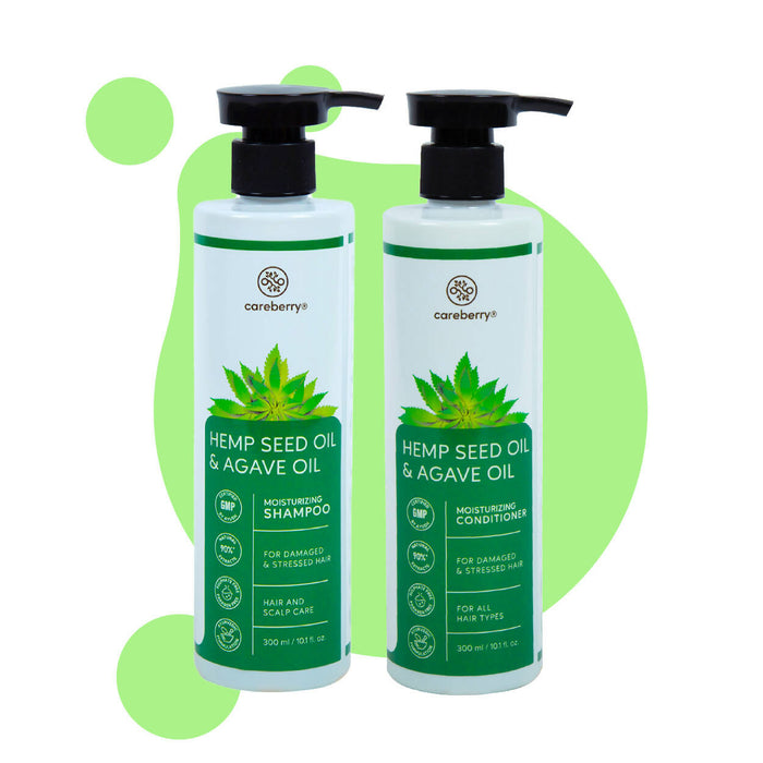 Careberry Hemp seed oil & Agave Oil Combo, Shampoo + Conditioner, For Damaged & Stressed Hair, Ayush Certified Ayurvedic, Sulphate & Paraben Free 300*2 ml