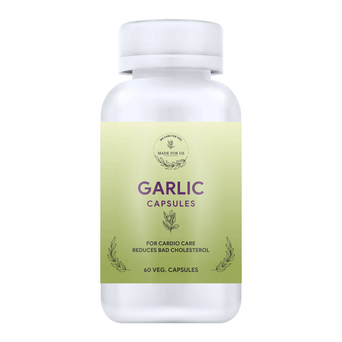 MadeForUs Garlic Capusles | Lower Cholesterol Level |Promotes Cardiovascular Health|Boost Immune System |Energy & Detoxification Benefit |100% Organic |Natural Herbs | Ayurvedic | 60 Capsules