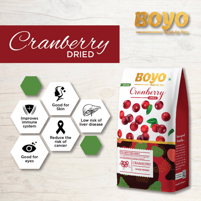 BOYO Dried Whole Cranberry 500g, Whole & Unsweetened, 100% Vegan & Gluten Free