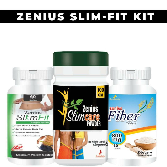 Zenius Slim Fit Kit for Weight Loss Medicine & Ayurvedic Fat Burner | 60 capsules + 60 tablets+ 100gm powder