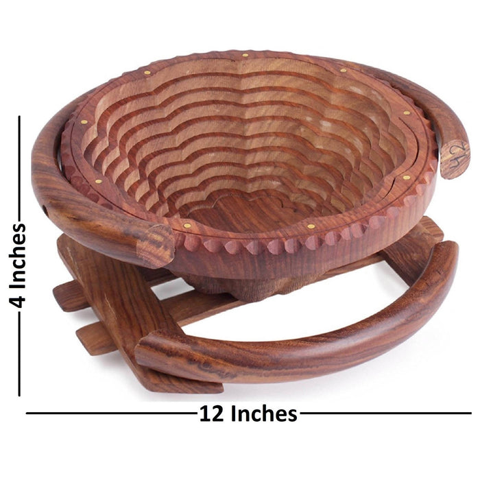 Desi Karigar® Wooden Fruit Basket / Foldable Basket/Handcrafted For Dining Table