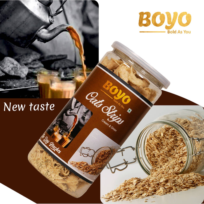 BOYO Oats Strips Cream & Onion 150g Combo (Packs of 2)Tea Snacks Spicy Snacks
